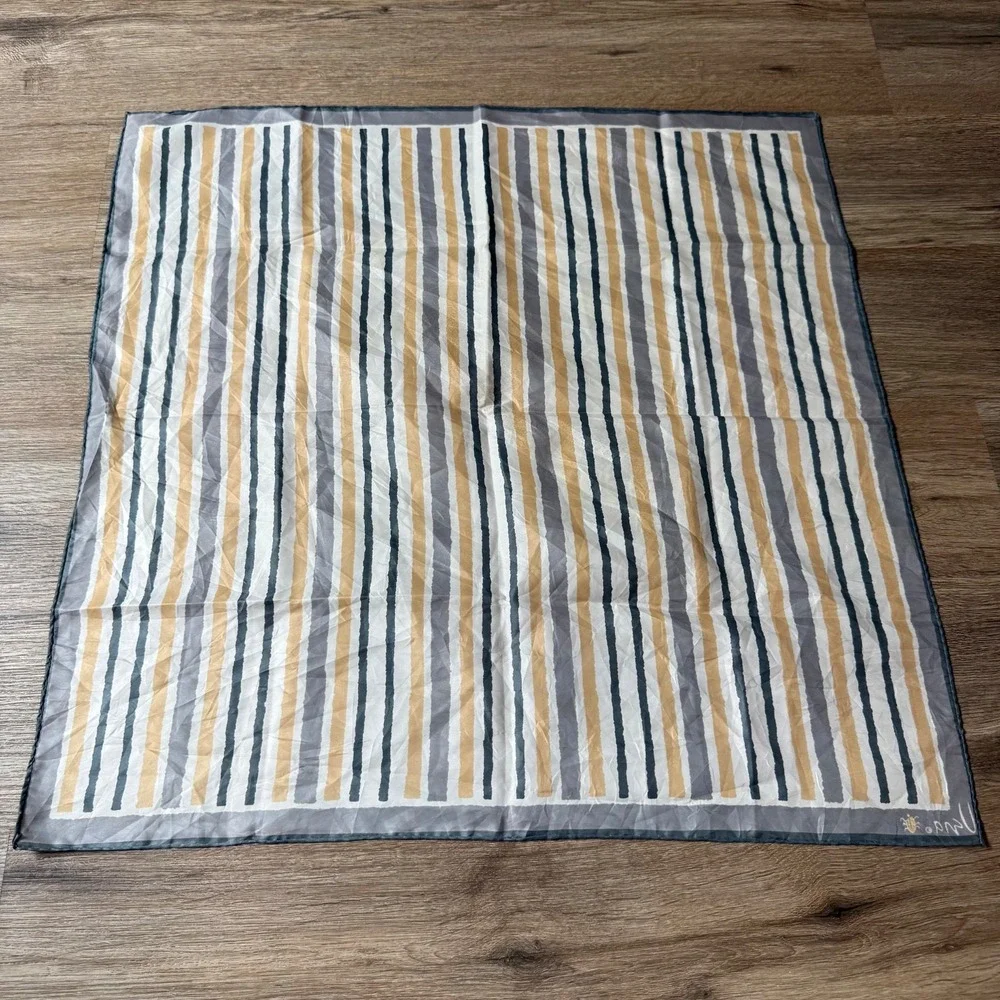 Vera Neumann Striped Silk Scarf Square Vintage | Yellow White Gray | 26